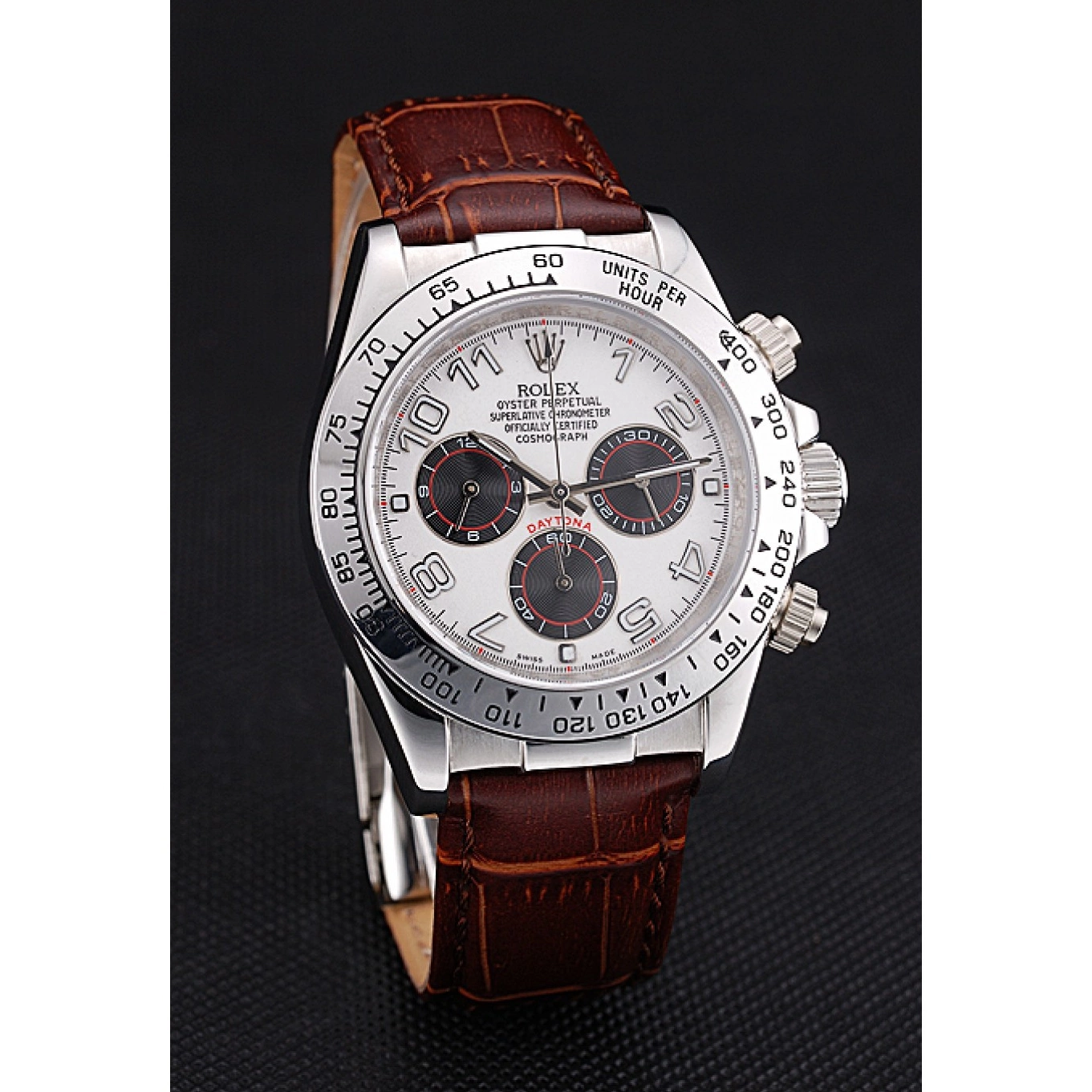 Rolex copies cheap Case Brown Steel Leather Dial Daytona Rolex Stainless Strap White 0616